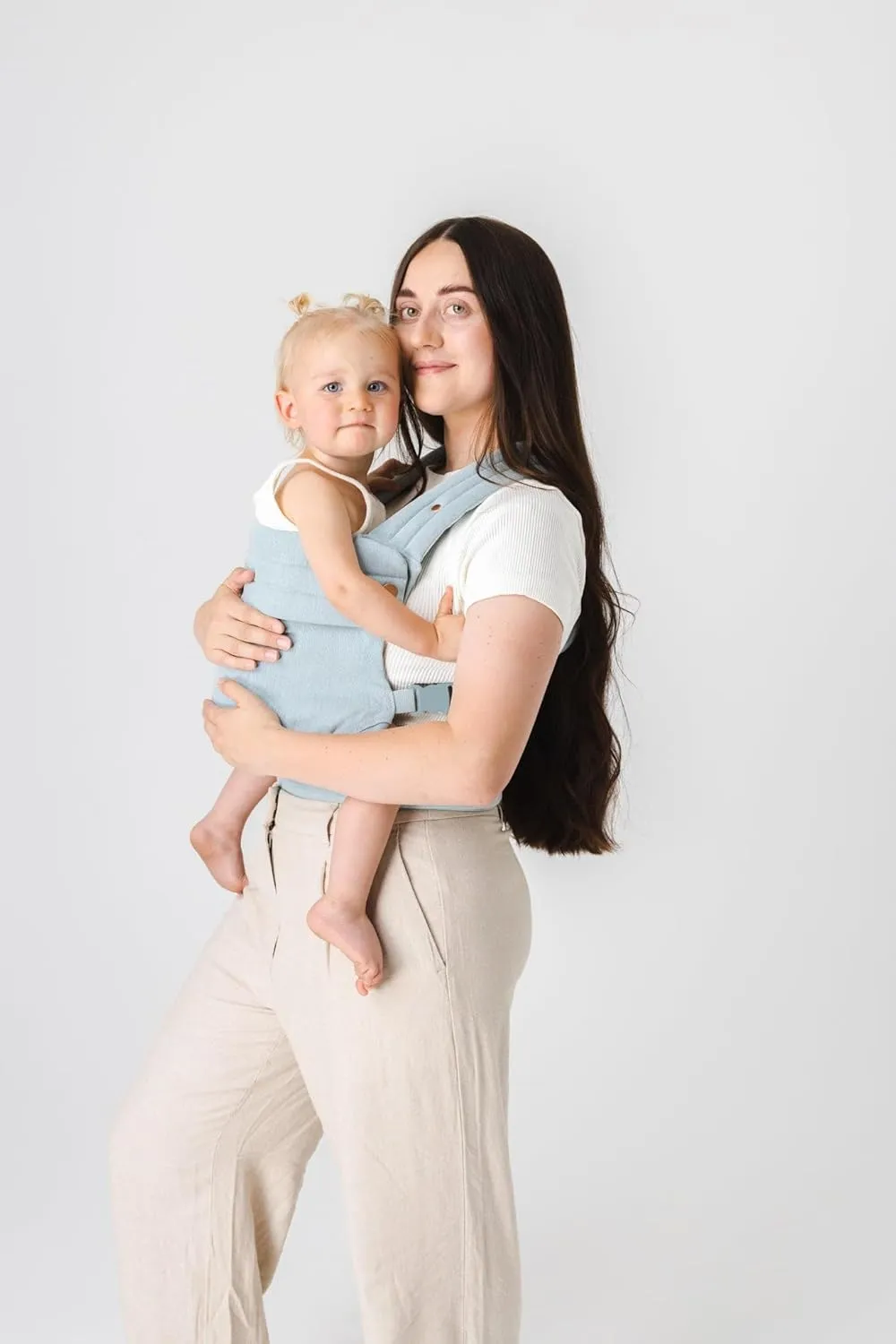 Mabē Monarch Ergonomic Baby Carrier - Premium Cotton Soft Structured Infant Carrier with Hip Healthy Design, 3 Carry Positions for Newborn to Toddler (7-35lbs), Breathable (Dream Wash Denim)