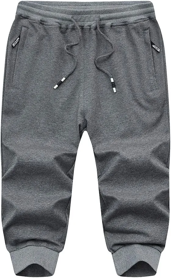 MAGNIVIT Men's 3/4 Jogger Capri Pants Workout Gym Below Knee Shorts Zipper Pockets Jogger Sweatpant Capris for Men
