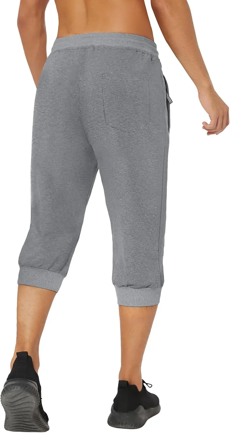 MAGNIVIT Men's 3/4 Jogger Capri Pants Workout Gym Below Knee Shorts Zipper Pockets Jogger Sweatpant Capris for Men