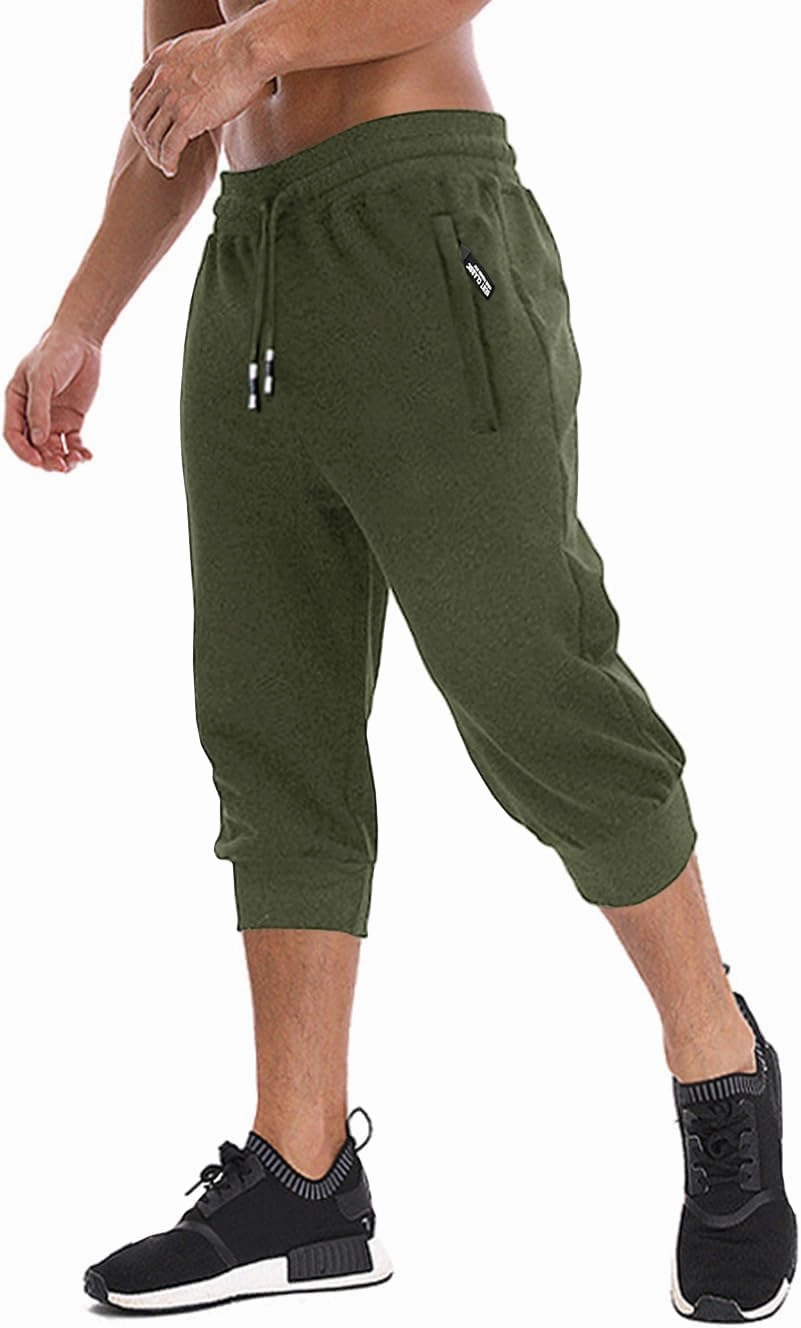 MAGNIVIT Men's 3/4 Jogger Capri Pants Workout Gym Below Knee Shorts Zipper Pockets Jogger Sweatpant Capris for Men