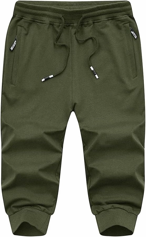 MAGNIVIT Men's 3/4 Jogger Capri Pants Workout Gym Below Knee Shorts Zipper Pockets Jogger Sweatpant Capris for Men