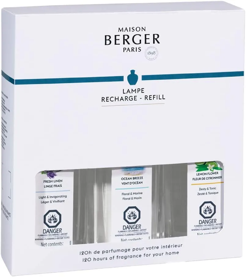 MAISON BERGER Lampe Berger Fragrance Trio Refill for Home Fragrance Oil Diffuser - Air Freshener - 3 x 8.45 Fluid Ounces - 3x250 milliliters (Trio Fresh)