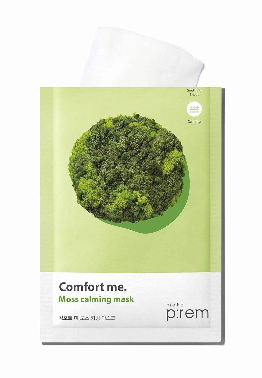 MAKE P:REM Comfort Me. Moss Calming Mask, Korean Facial Sheet Mask, EWG Green, Soothing & Hydrating Face Mask, EVE VEGAN, 28ml, 0.94 Fl.Oz. x 10EA