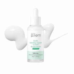 MAKE P:REM Safe Me. Relief Moisture Green Ampoule, Hydrating & Soothing Facial Serum for Sensitive Skin, Enhanced Skin Barrier Care, Korean Skin Care, 50ml, 1.69 Fl.Oz.
