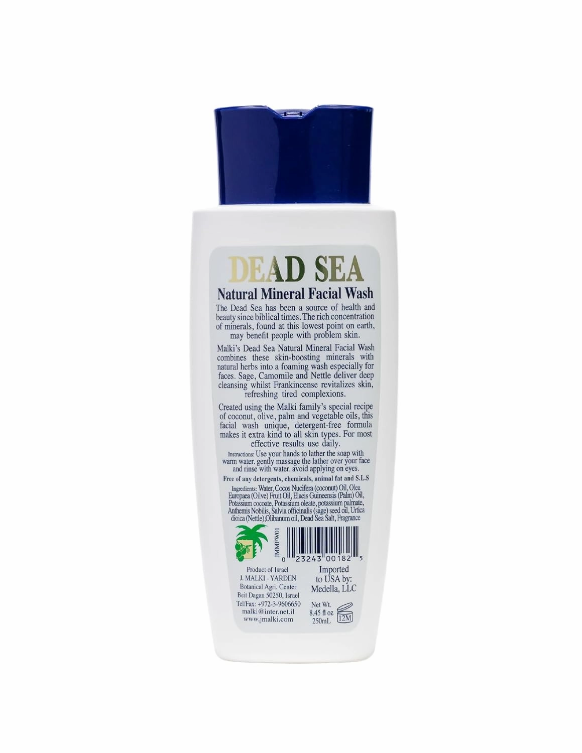 Malki Dead Sea Products Natural Mineral Facial Wash | Natural Face Wash | SLS-Free, Gentle Care for Acne-Prone Skin and Eczema | Purifying Sage, Chamomile, Nettle, and Frankincense Formula