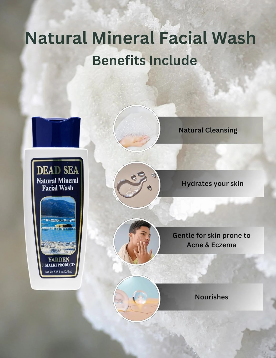 Malki Dead Sea Products Natural Mineral Facial Wash | Natural Face Wash | SLS-Free, Gentle Care for Acne-Prone Skin and Eczema | Purifying Sage, Chamomile, Nettle, and Frankincense Formula
