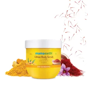 Mamaearth Ubtan De Tan Body Scrub | Removes Tanning with Saffron & Turmeric | Gently Exfoliates Dead Skin & Gives Glowing Skin | Suits All Skin Types | 7.05 Oz/200 g