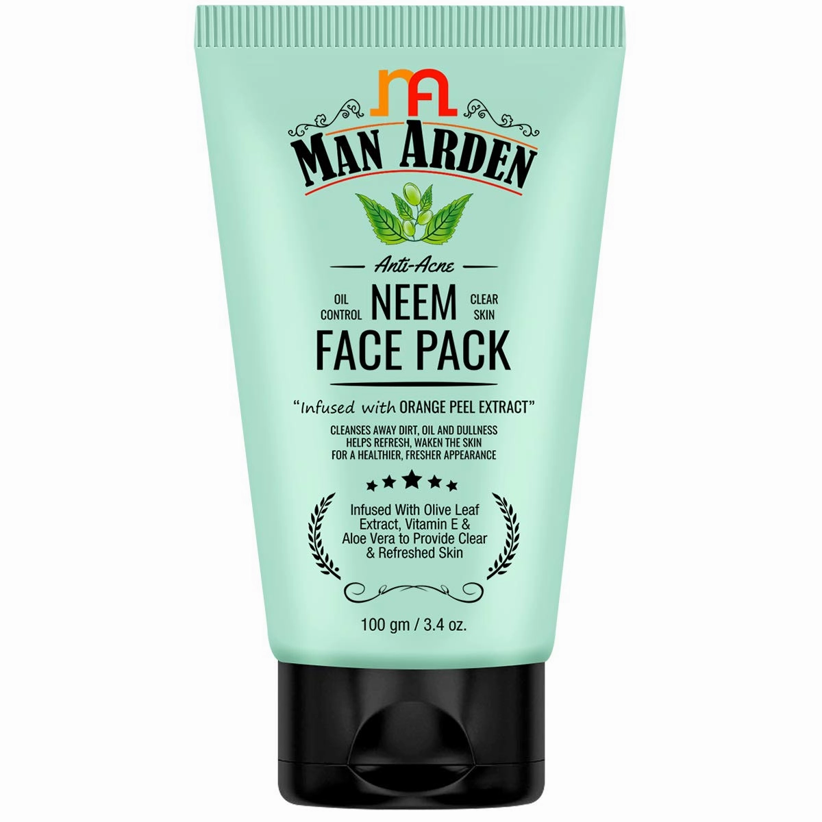 Man Arden Anti Acne Neem Face Pack - For Oil Control And Clear Skin - Infused With Olive Extract, Vitamin E And Aloe Vera, 100g