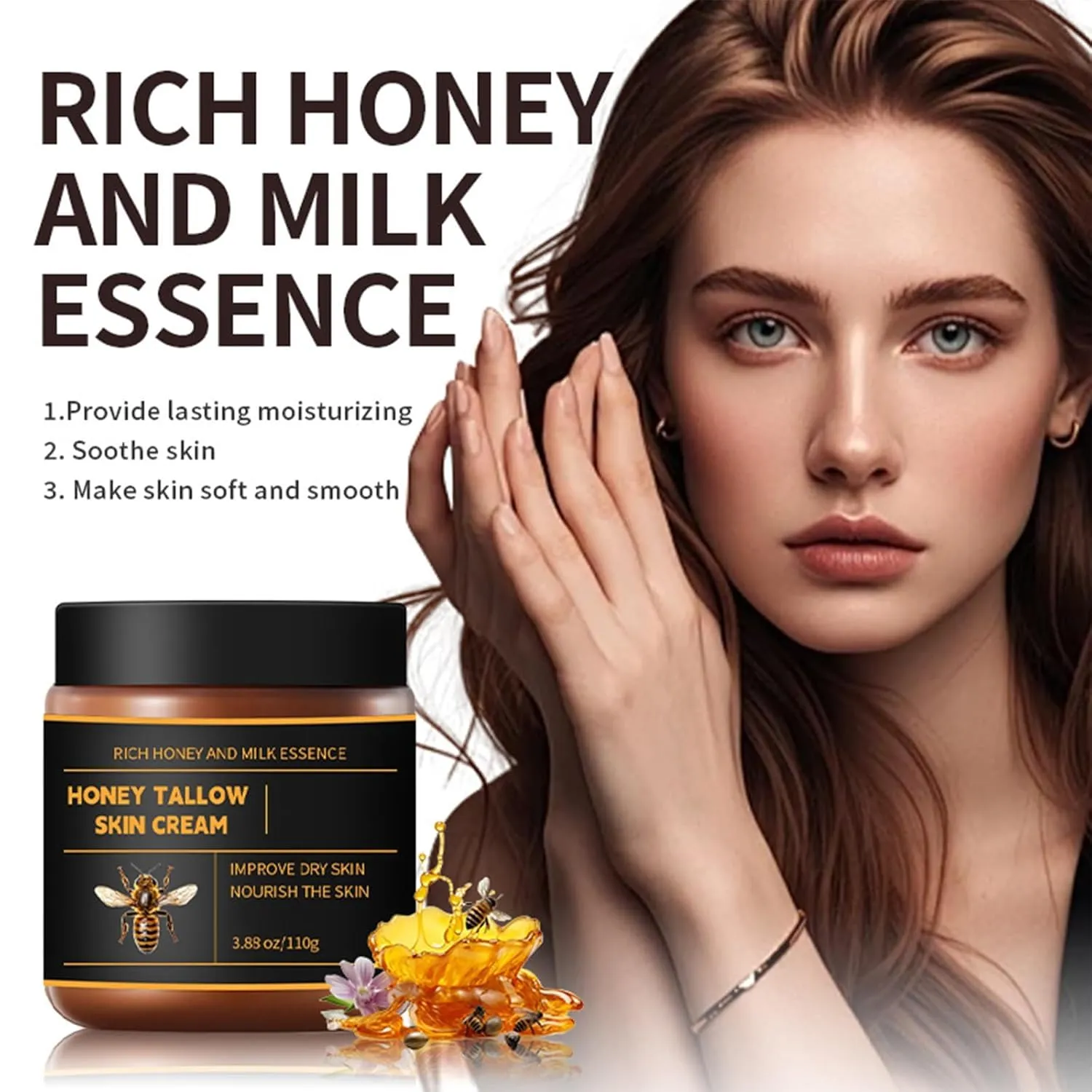 Marroomi Tallow Honey Balm, Tallow and Honey Balm for Face, 100% Organic Whipped Beef Tallows Face Moisturizer with Raw Honeys and Beeswax, Deep Nourishing (1Pcs)