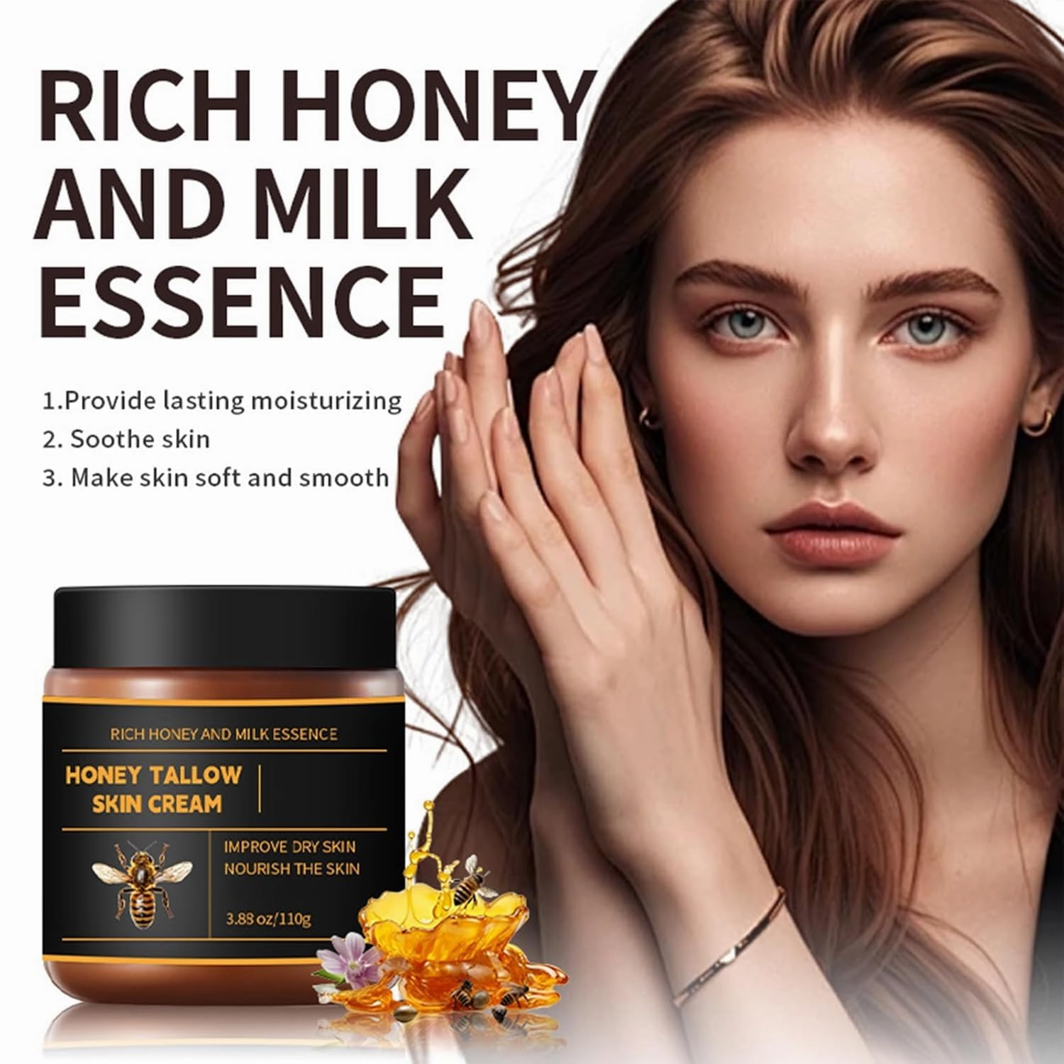 Marroomi Tallow Honey Balm, Tallow and Honey Balm for Face, 100% Organic Whipped Beef Tallows Face Moisturizer with Raw Honeys and Beeswax, Deep Nourishing (3Pcs)