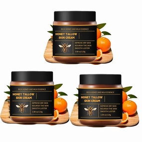 Marroomi Tallow Honey Balm, Tallow and Honey Balm for Face, 100% Organic Whipped Beef Tallows Face Moisturizer with Raw Honeys and Beeswax, Deep Nourishing (3Pcs)