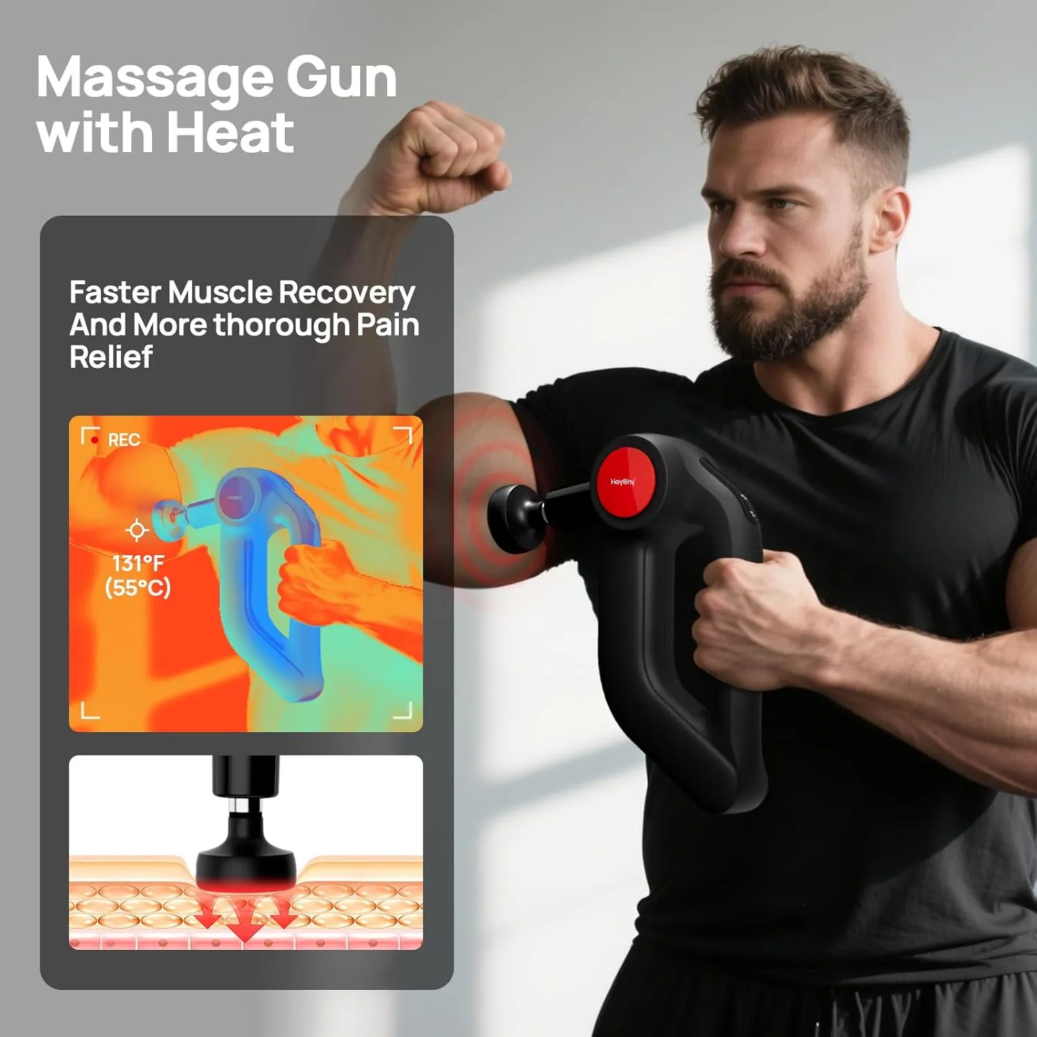Massage Gun with Heat,Deep Tissue Massager with 12MM Amplitude, Professional Massager for Pain Relief,Portable Percussion Muscle Massage Gun for Back, Leg, Shoulder&Body,FSA/HSA Eligible