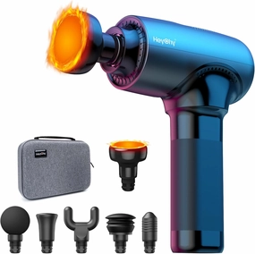 Massage Gun Deep Tissue with Heat Head, Handheld Muscle Back Massager with Carry Case, Portable Percussion Massager Gun with 6 Replacements for Athletes Pain Relief, FSA and HSA Eligible