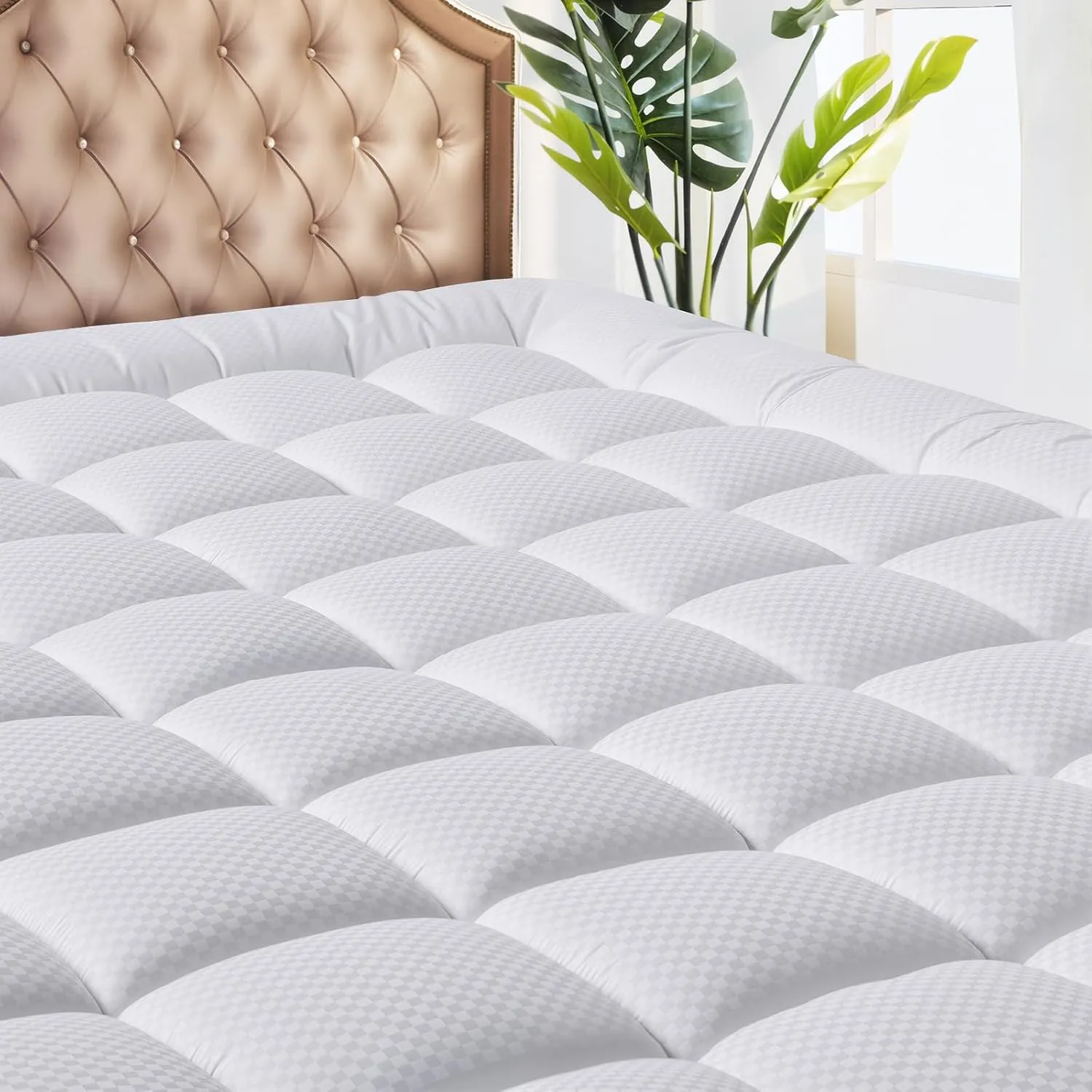 MATBEBY Olympic Super Queen Size Mattress Pad - Cooling Breathable Mattress Topper, Quilted Fitted Mattress Protector, Pillow Top Mattress Cover with 8-21" Deep Pocket, Soft, Machine Washable, White