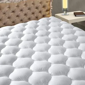 MATBEBY Queen Size Mattress Pad - Cooling Breathable Mattress Topper, Quilted Fitted Mattress Protector, Pillow Top Mattress Cover with 8-21" Deep Pocket, Soft, Machine Washable, White, 60x80 Inches