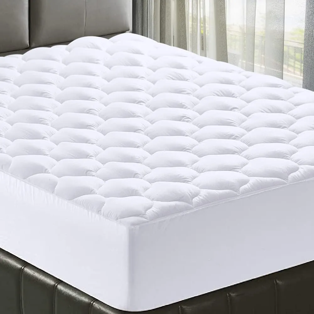 MATBEBY Queen Size Mattress Pad - Cooling Breathable Mattress Topper, Quilted Fitted Mattress Protector, Pillow Top Mattress Cover with 8-21" Deep Pocket, Soft, Machine Washable, White, 60x80 Inches