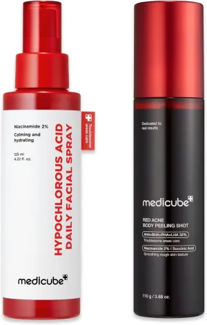 medicube Ultimate Red Spray Duo to Smooth & Soothe — For Face & Body | Improves Troubled Skin, Summer - Ready Skin | Hypochlorous Acid, AHA   BHA Exfoliating Body Spray | Korean Skin Care
