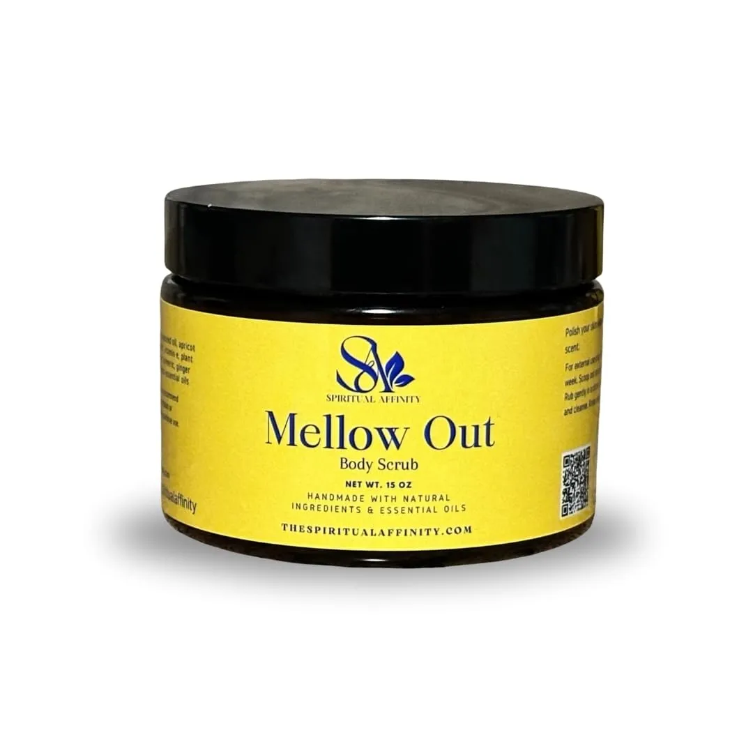Mellow Out Sugar Body Scrub - 15oz Turmeric & Ginger Scrub with Vitamin E, Grapeseed Oil & Mango Butter, Natural Exfoliator for Smooth, Hydrated Skin, Perfect for Women Skincare