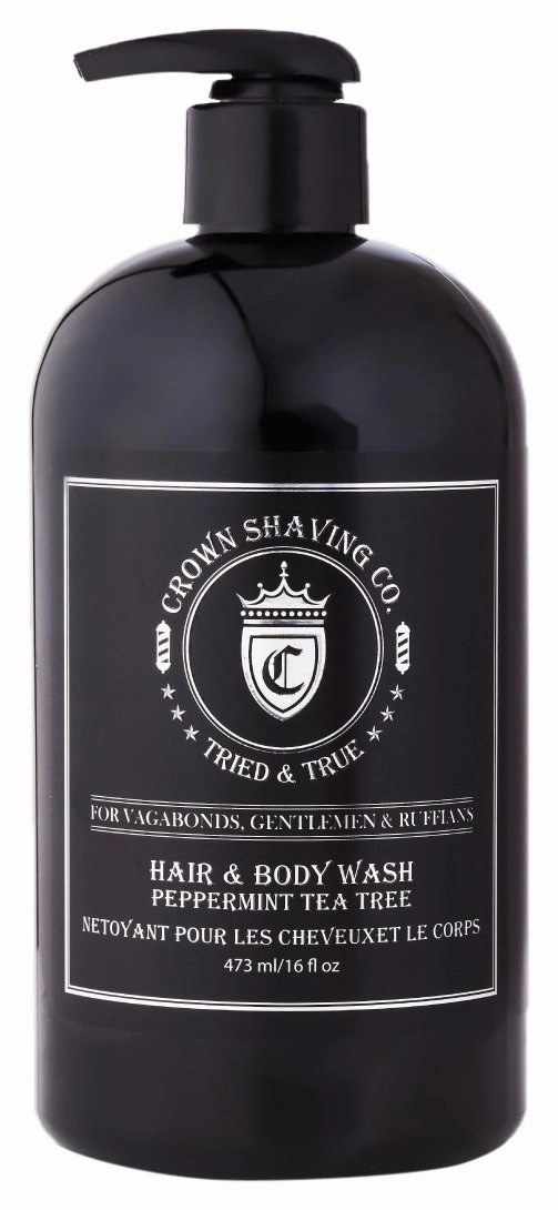 Men's Hair & Body Wash16oz (473ml) - Crown Shaving Co - Peppermint and Tea Tree Oil Soothing and Hydrating Mens Hair and Body Wash