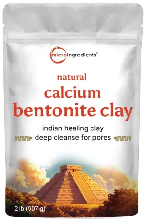 Micro Ingredients Natural Calcium Bentonite Clay Powder, 2lbs | Pure Indian Healing Clay for Body Detox & Deep Pore Cleanser | Great for Skin Care   Body & Face Mask | Gentle Absorption