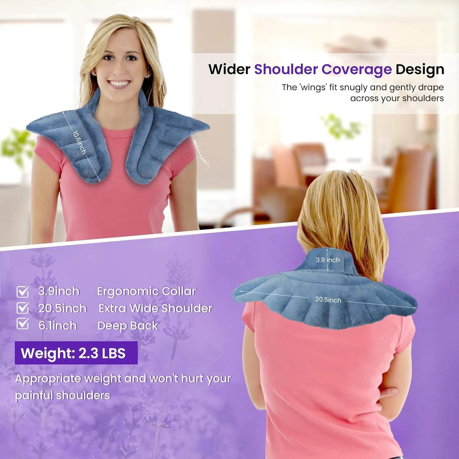 Microwave Heating Pad for Neck and Shoulders Pain Relief, Microwavable Heated Neck Wrap Warmer with Moist Heat, Heat or Cold Aromatherapy for Relaxation, Lavender Scented Gifts