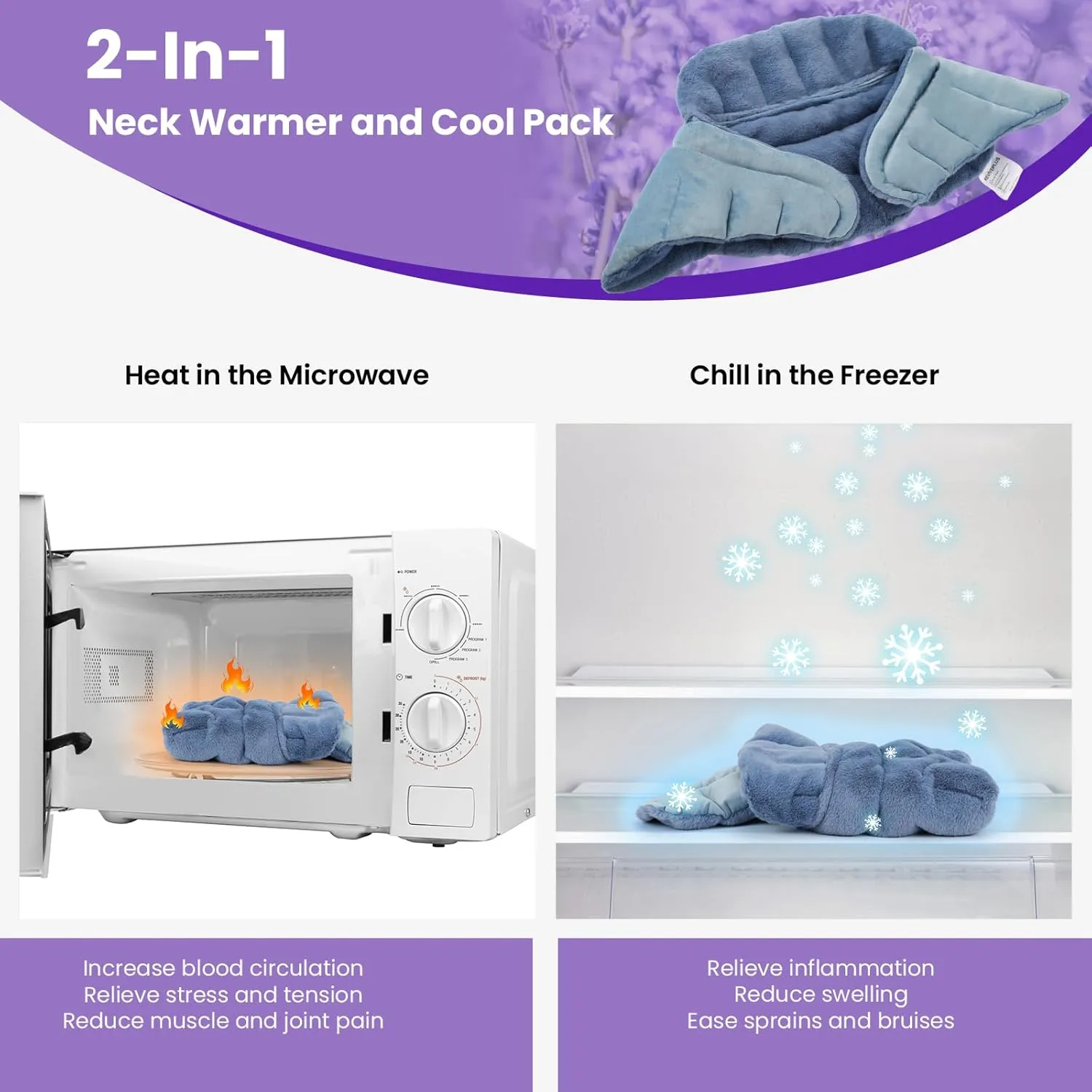 Microwave Heating Pad for Neck and Shoulders Pain Relief, Microwavable Heated Neck Wrap Warmer with Moist Heat, Heat or Cold Aromatherapy for Relaxation, Lavender Scented Gifts
