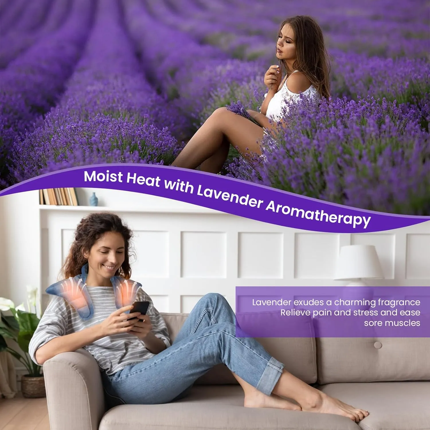 Microwave Heating Pad for Neck and Shoulders Pain Relief, Microwavable Heated Neck Wrap Warmer with Moist Heat, Heat or Cold Aromatherapy for Relaxation, Lavender Scented Gifts