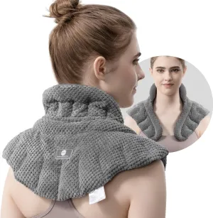Microwave Heating Pad for Neck, Shoulders Back Pain Relief | Large Moist Weighted Cordless Heat Pad | Heated Neck Wrap for Targeting Stress, Tension Relief and Relaxation Grey