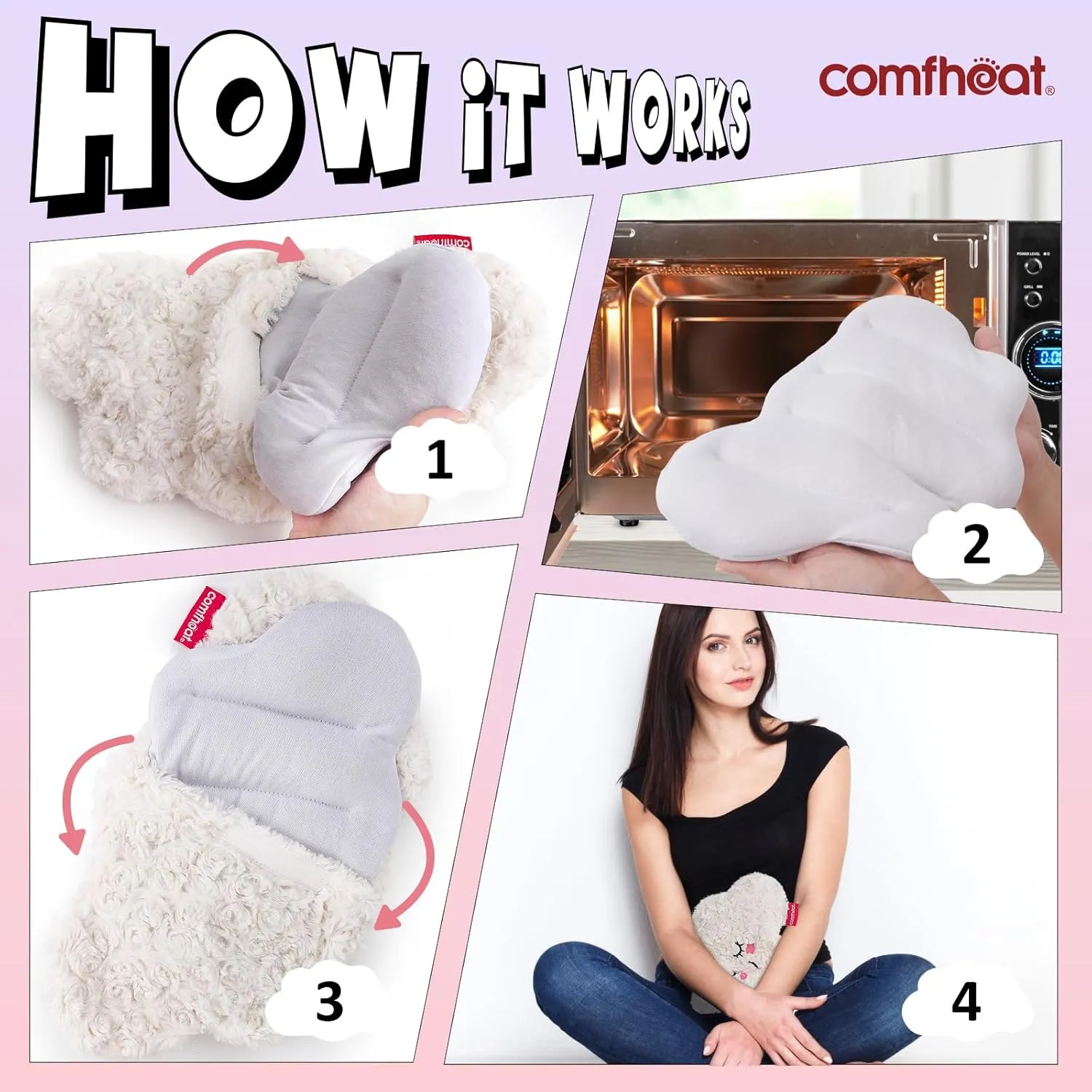 Microwave Unscented Heating Pad for Pain Relief, Moist Heat Pack Hot Compress for Period Cramps, Shoulder, Muscles, Cute Cloud Plush Heating Pad, Gift for Girl Women Kids, with Washable Cover