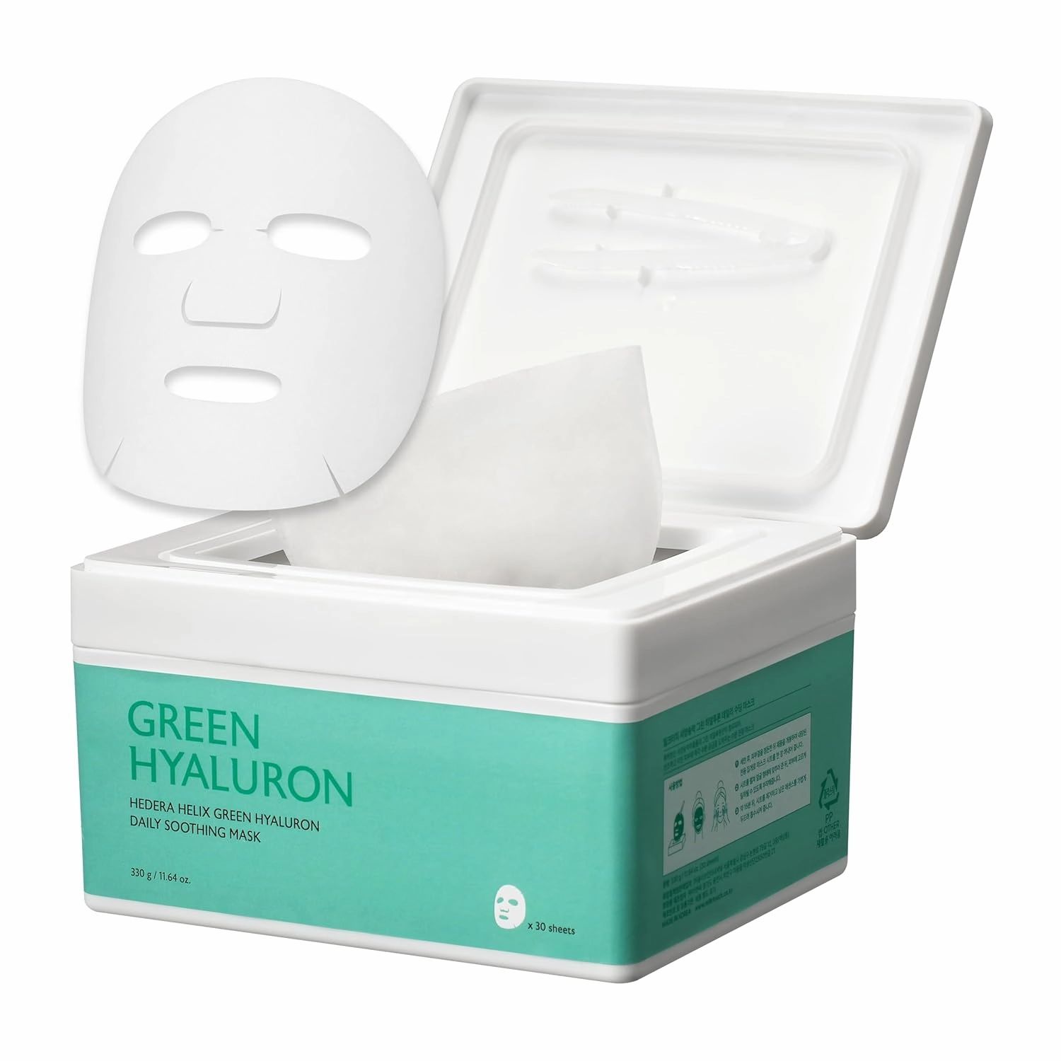 MILKTOUCH Green Hyaluron Daily Soothing Sheet Mask Pack – Hydrating, Nourishing, and Revitalizing Face Masks for Glowing Skin, Anti-Aging, Moisturizing, and Soothing Effects (30pcs) for Daily Use
