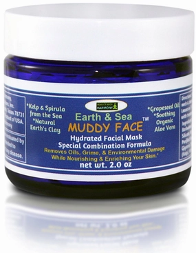 MUDDY FACE (Earth & Sea) Pre-Mixed (Hydrated) Spa Quality Facial Clay Mud Detox Mask, Organic Aloe Vera, Grapeseed Oil, Vit. C, Kelp & Spirulina Seaweed, Minerals, Kaolin & Bentonite Clay, 2.5 oz Jar