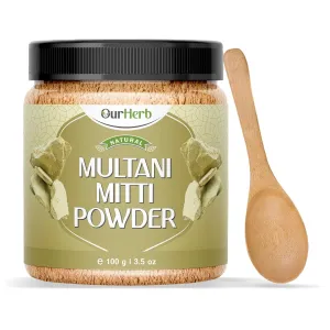 Multani Mitti powder for Soothing, Nourishing, Smoothening Face, and Hair Fuller's Earth, Bentonite Clay with Spoon - 100g