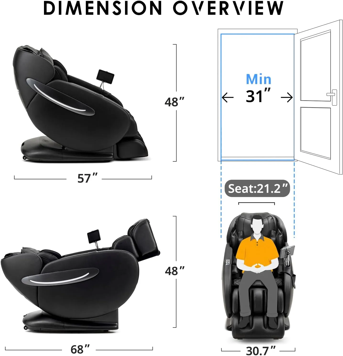 MYNTA Massage Chair Full Body, Zero Gravity SL-Track Shiatsu Massage Chairs Recliner with Voice Control, Calf Roller and Thai Stretch Heating, Ideal for Tall Men, MC3100 (Black)