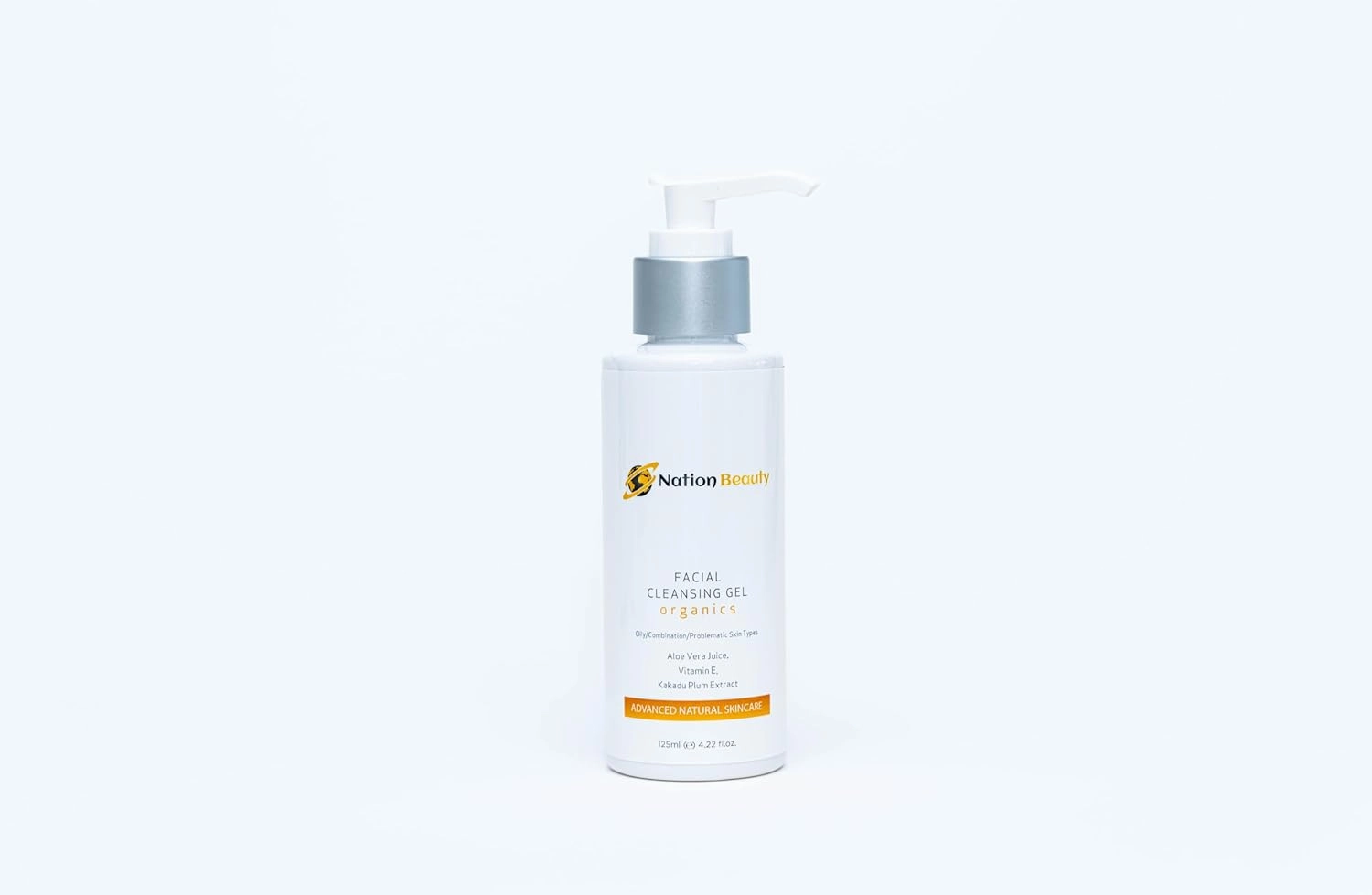 Nation Beauty Organic Facial Cleansing Gel, 4.22 fl oz, with Aloe Vera Juice, Vitamin E