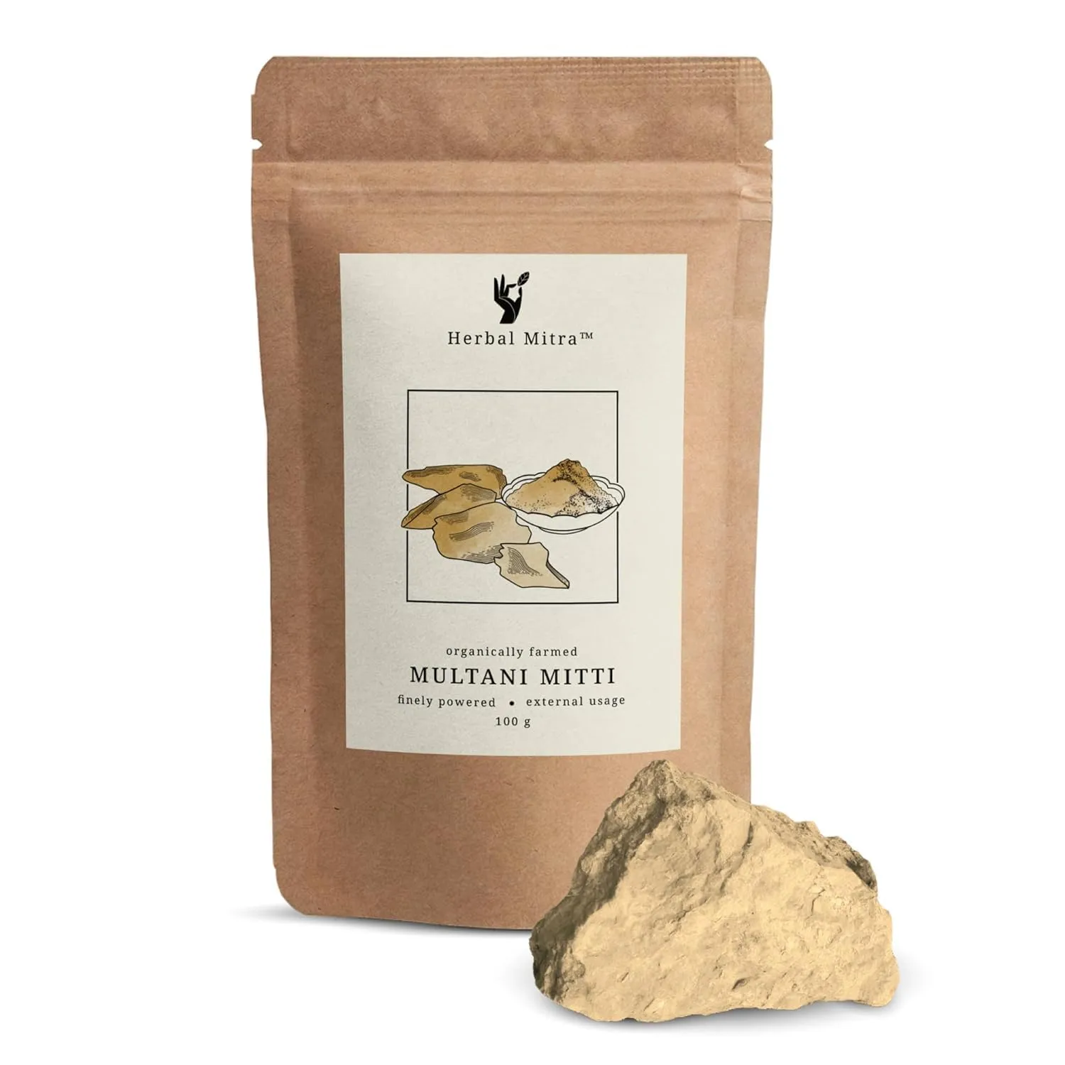 Natural & Pure Multani Mitti Powder For Face, Skin And Hair | Soothing, Nourishing, Smoothening Face | Fuller's Earth, Bentonite Clay | Eco-Friendly Paper Pouch(100 Gm)