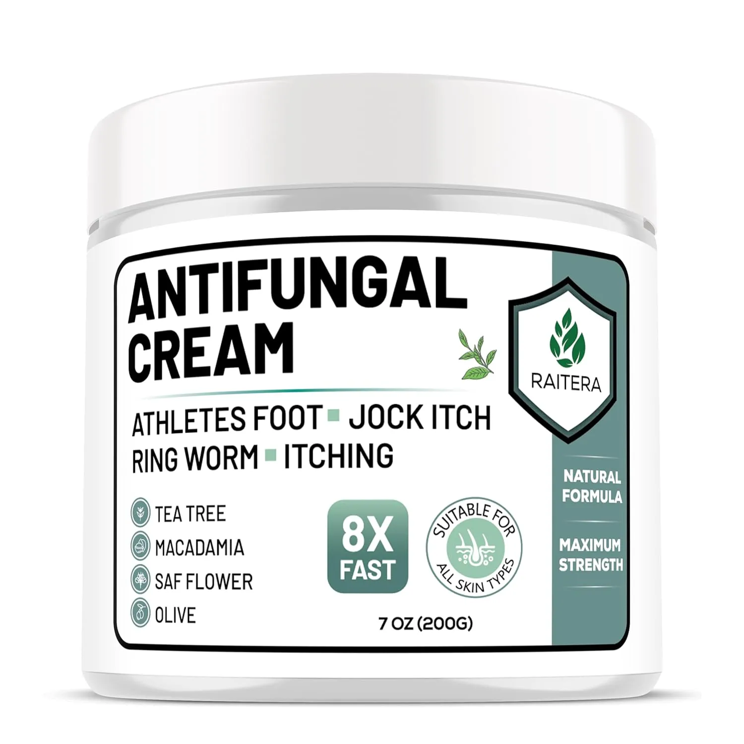 Natural Antifungal Cream For Skin, Athletes Foot Treatment Extra Strength, Jock Itch Cream Plant Based Cream (7 oz)