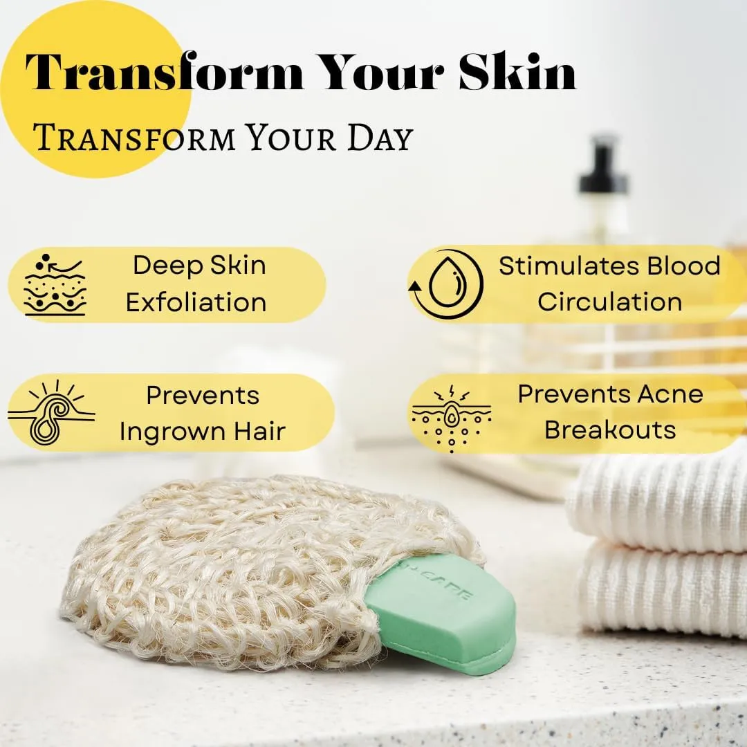 Natural Handwoven Sisal Loofah Body Scrubber - Organic Shower Sponge Made from Premium Agave Fibers - Arabic-Turkish Style with Bar Soap Pouch - Natural Body Scrubber for Men & Women