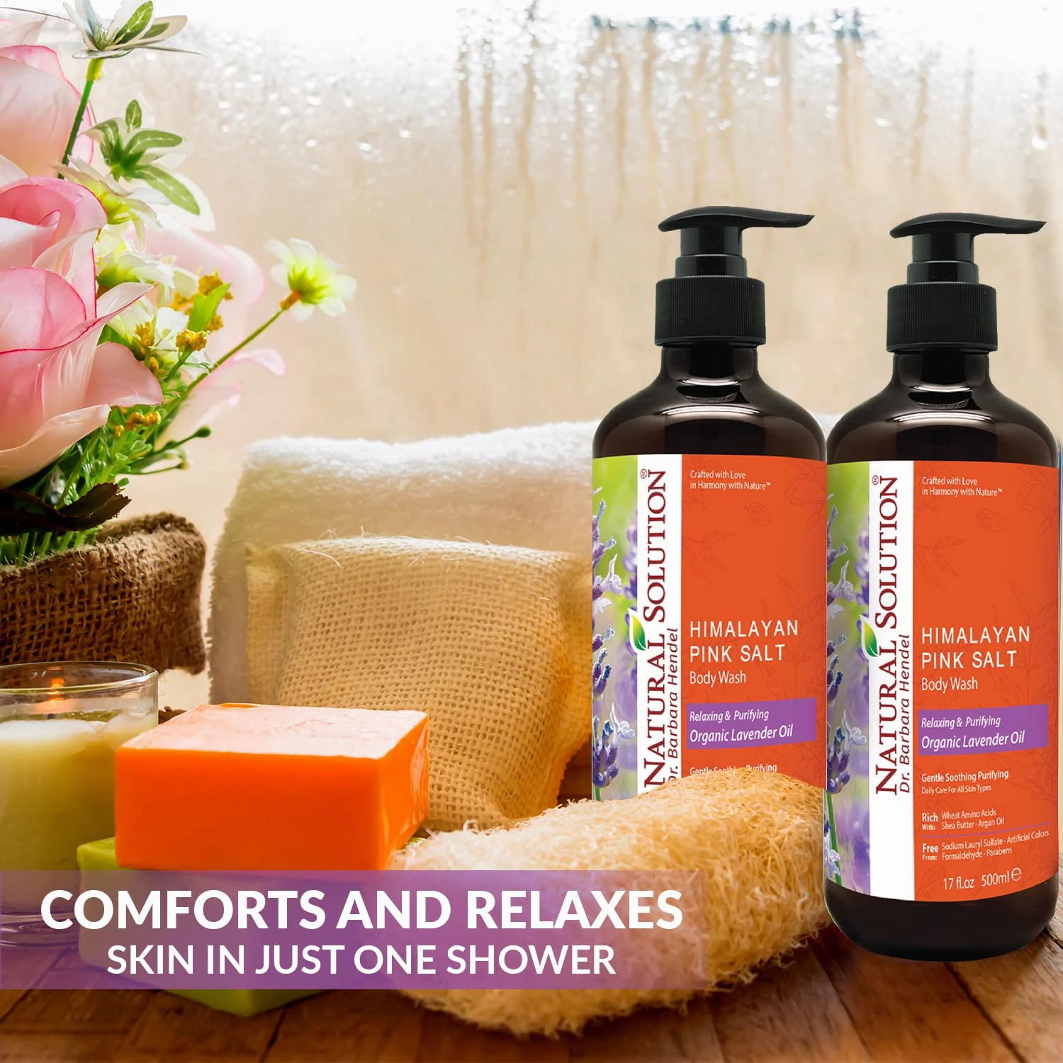 Natural Solution Moisturizing Shower Gel, Purifying & Nourishing with Organic Lavender Oil, for All Skin Types Himalayan Pink Salt Body Wash, 500 ml Each, Pack of 3