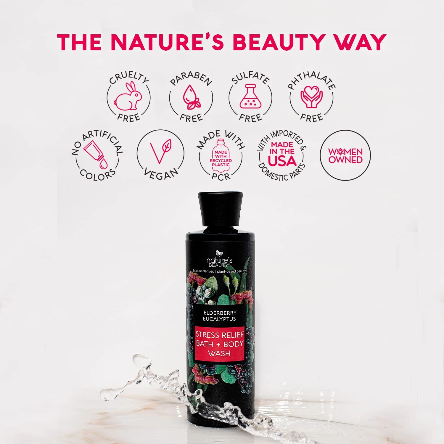 Nature's Beauty Elderberry Eucalyptus Stress Relief Body Wash Multi-Pack - Gentle Bath   Body Cleanser, Restore Skin Made w/Shea Butter, Avocado Oil, and Sweet Almond Oil, 12 fl oz (2 Pack)