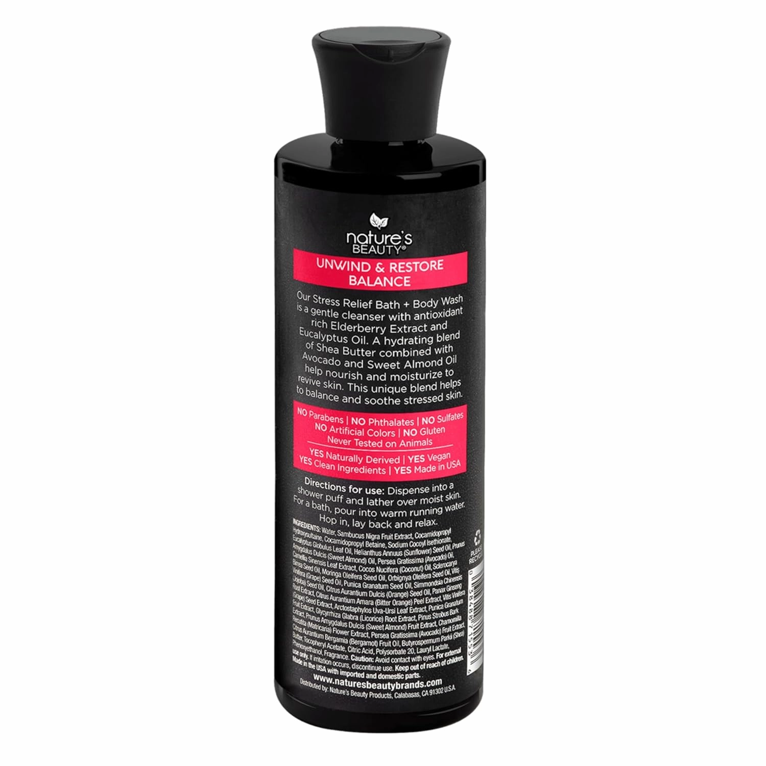 Nature's Beauty Elderberry Eucalyptus Stress Relief Body Wash Multi-Pack - Gentle Bath   Body Cleanser, Restore Skin Made w/Shea Butter, Avocado Oil, and Sweet Almond Oil, 12 fl oz (2 Pack)