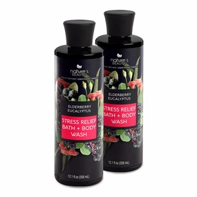 Nature's Beauty Elderberry Eucalyptus Stress Relief Body Wash Multi-Pack - Gentle Bath   Body Cleanser, Restore Skin Made w/Shea Butter, Avocado Oil, and Sweet Almond Oil, 12 fl oz (2 Pack)