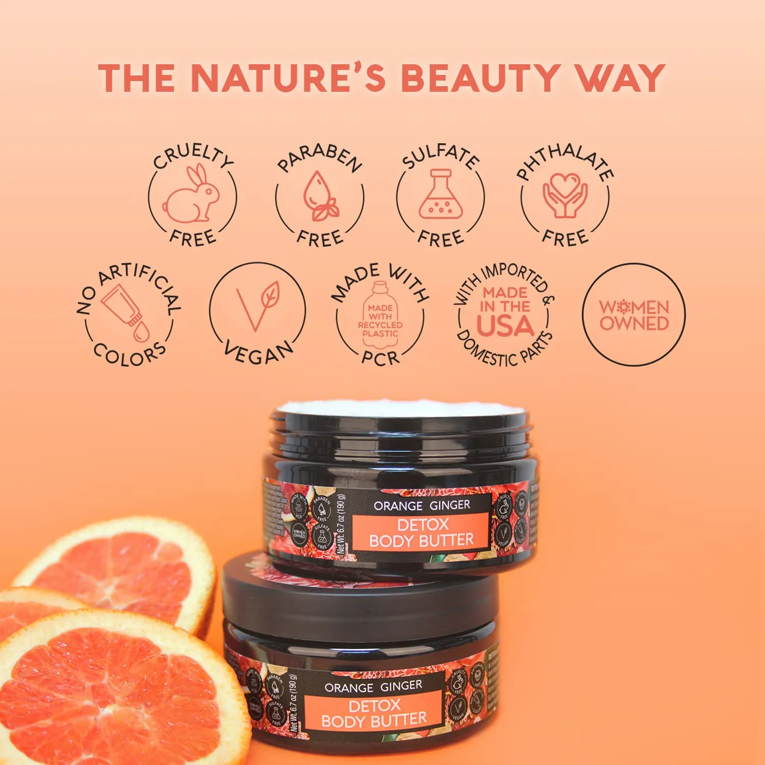 Nature's Beauty Orange Ginger Detox Body Butter Multi-Pack - Luxury Rich Moisturizer, Purify   Reset   Soothe your Skin, Made w/Vitamin C, Sunflower   Almond   Avocado Oils, 6.7 oz (2 Pack)
