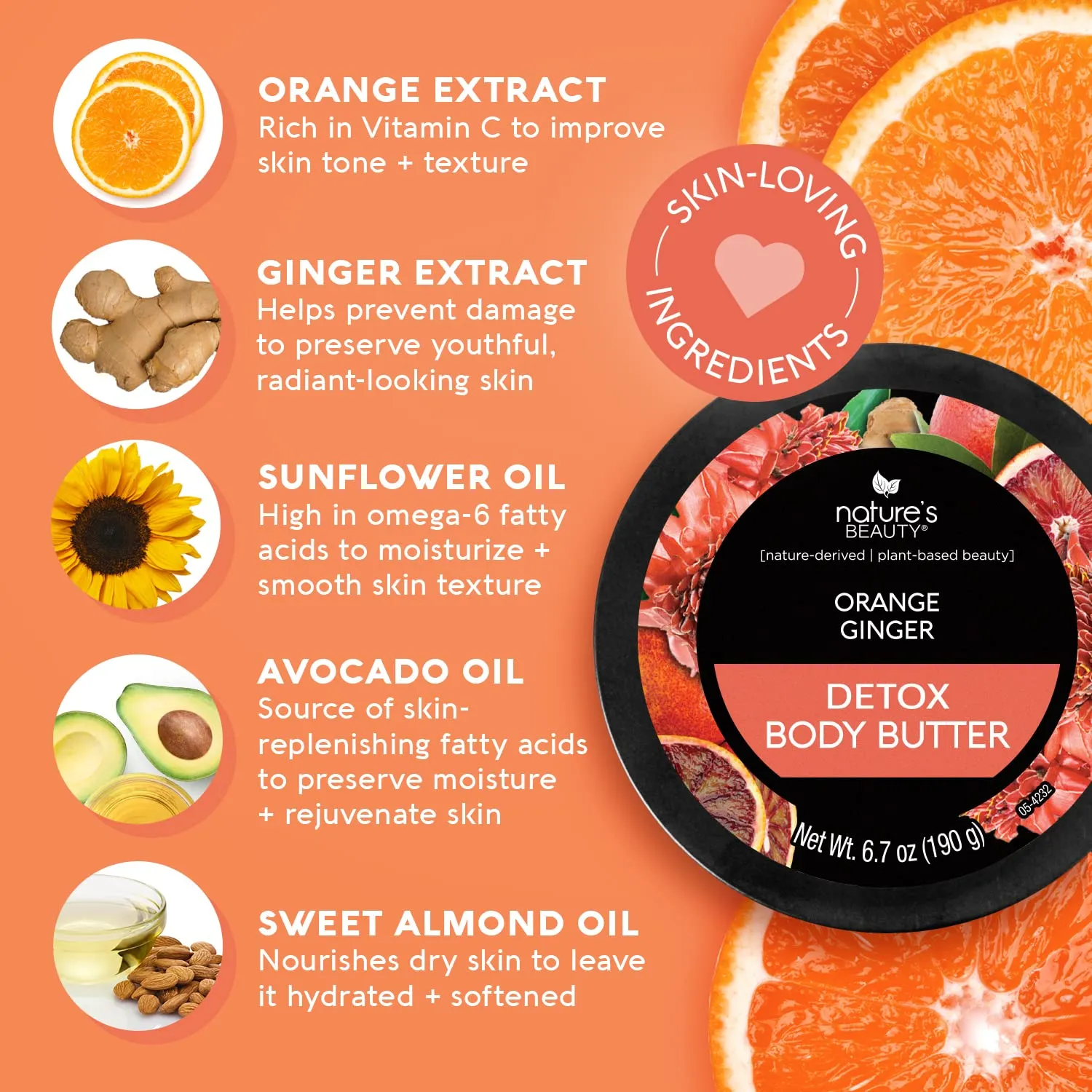 Nature's Beauty Orange Ginger Detox Body Butter Multi-Pack - Luxury Rich Moisturizer, Purify   Reset   Soothe your Skin, Made w/Vitamin C, Sunflower   Almond   Avocado Oils, 6.7 oz (2 Pack)