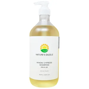 Nature's Dazzle Hinoki Cypress Shampoo – Vegan, Sulfate-Free, Soothing & Nourishing for Scalp & Hair (1000mL / 33.8 oz) White musk Scent