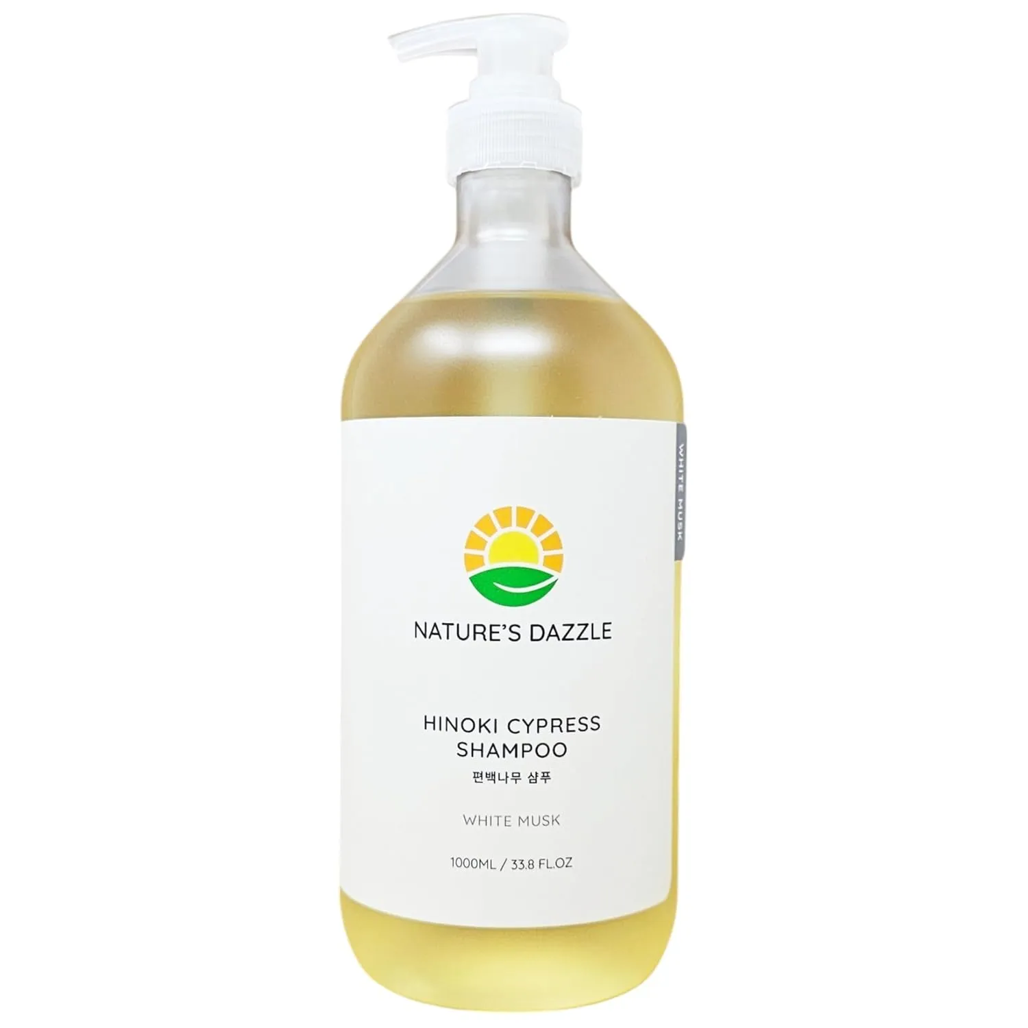 Nature's Dazzle Hinoki Cypress Shampoo – Vegan, Sulfate-Free, Soothing & Nourishing for Scalp & Hair (1000mL / 33.8 oz) White musk Scent