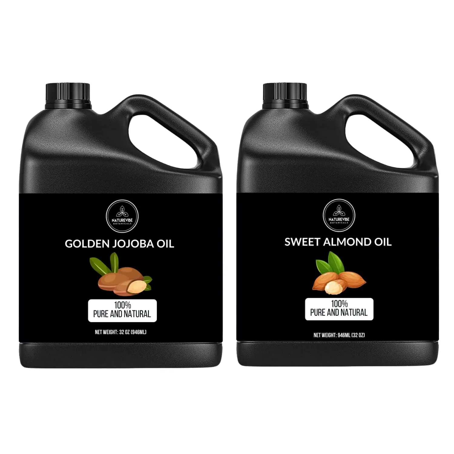 Naturevibe Botanicals Jojoba Oil 32oz and Sweet Almond Oil 32oz | Oil Combo
