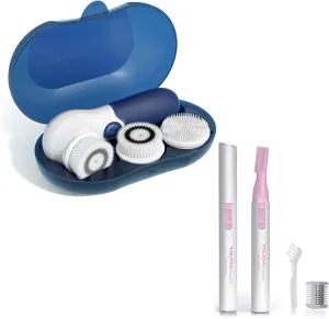 Navy Blue Face Scrubber Set Bundled with Pink Eyebrow Trimmer