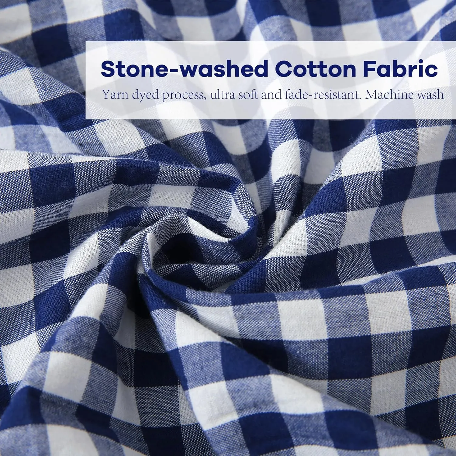 Navy Blue White Plaid Ruffle Sheets Full Size 4-Piece Set, 300TC 100% Yarn Dyed Cotton Sheets 18 in Deep Pocket Classic Gingham Decorative Bedding (Navy Blue/White Plaid, Full)