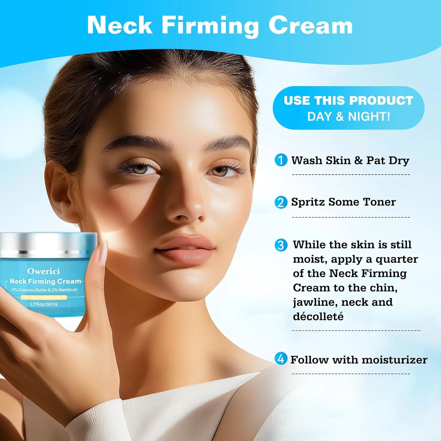 Neck Firming Cream, Tighten and Lift Neck Cream Tightening Lifting Sagging Skin, Tighten & Lift Neck Cream for Wrinkles Sagging Skin for an Even Skin Tone and Neck Lift (Blue, 1.7 FL OZ)