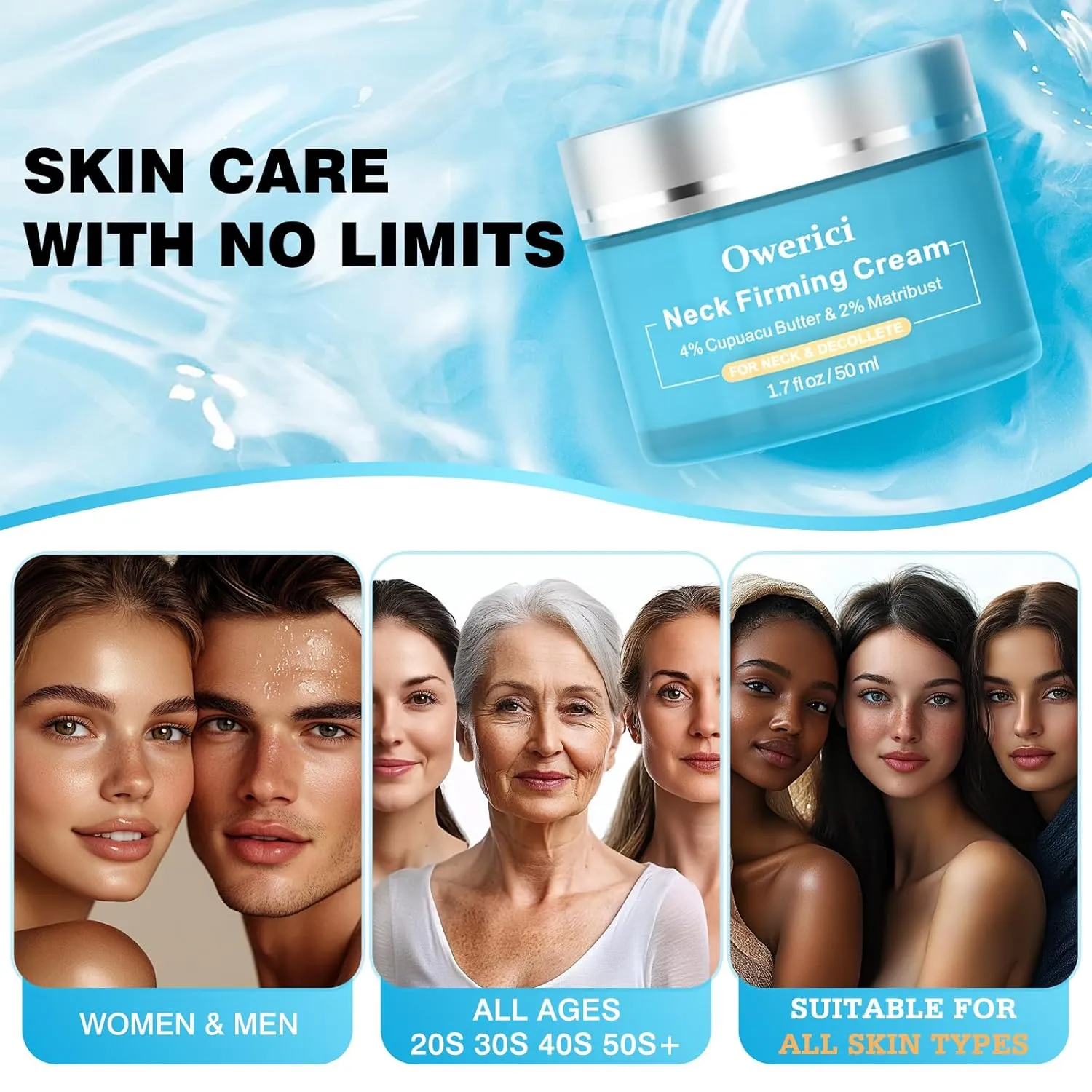 Neck Firming Cream, Tighten and Lift Neck Cream Tightening Lifting Sagging Skin, Tighten & Lift Neck Cream for Wrinkles Sagging Skin for an Even Skin Tone and Neck Lift (Blue, 1.7 FL OZ)